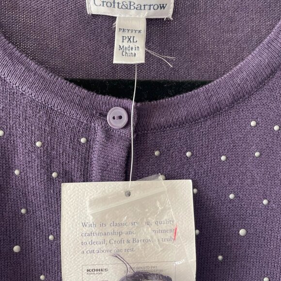NWT Croft & Barrow Womens Purple Studded Detailing Cardigan Sweater Size PXL - Picture 3 of 9